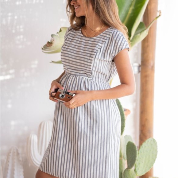 Seraphine Gray Striped Midi Dress - Picture 7 of 10